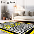 Black White Yellow Houndstooth Script Rug
