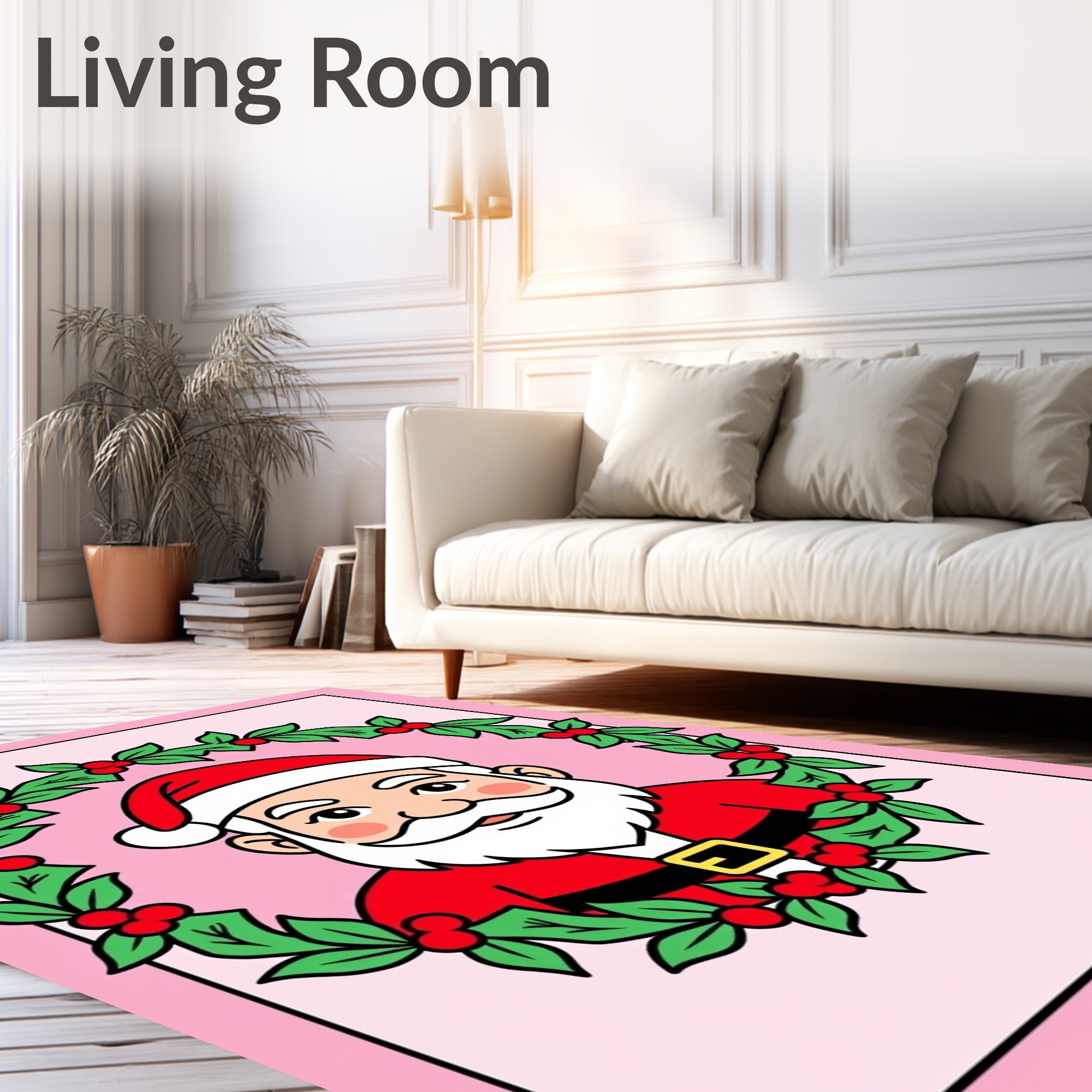 Friendly Santa Claus Holly Wreath Rug