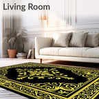 Golden Black Ornate Medallion Frame Rug
