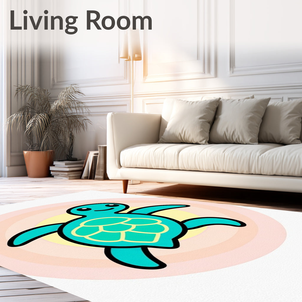 Cute Teal Turtle Sunset Circles Rug