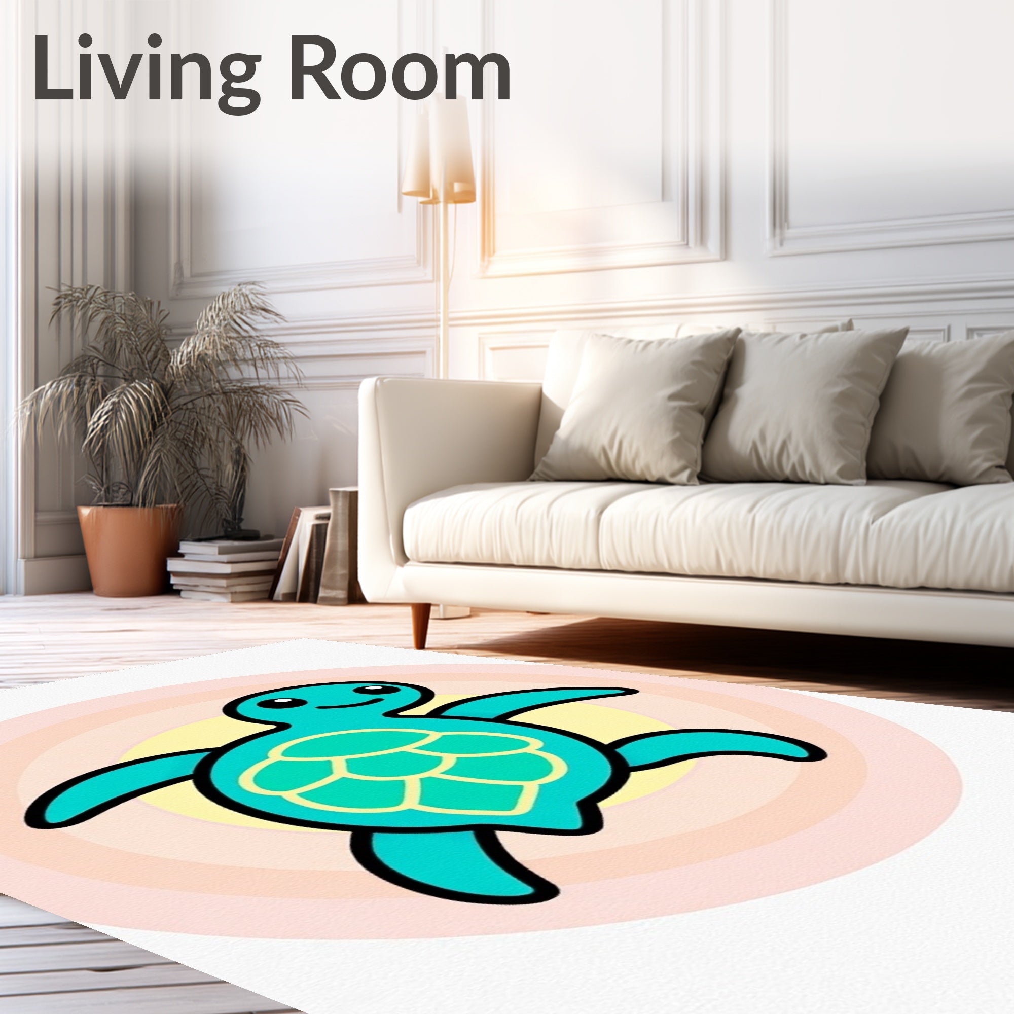 Cute Teal Turtle Sunset Circles Rug