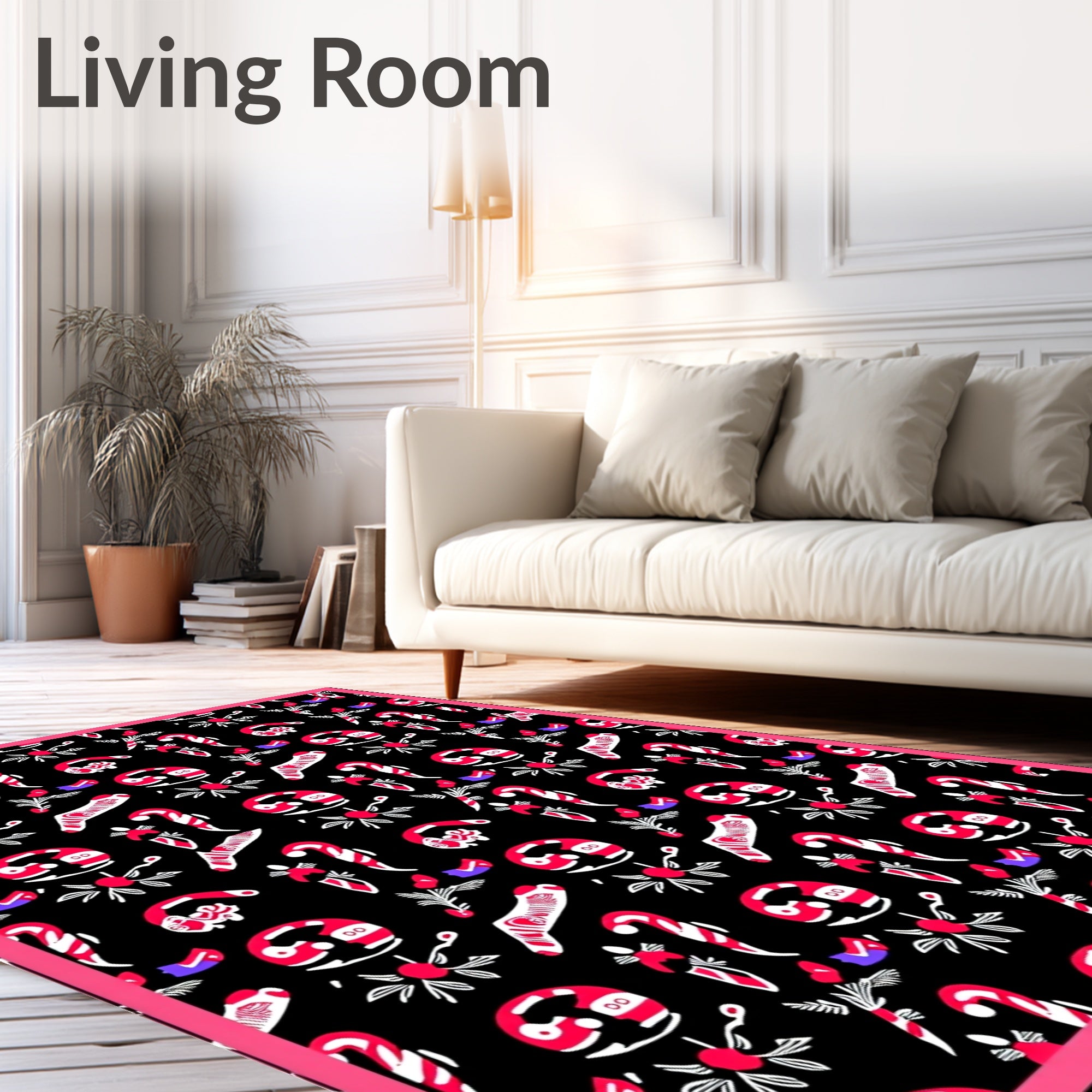 Festive Red White Candy Cane Collage Rug