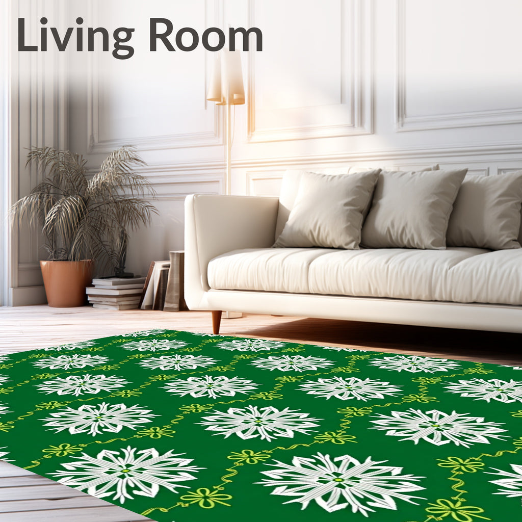 Emerald White Snowflake Garland Rug