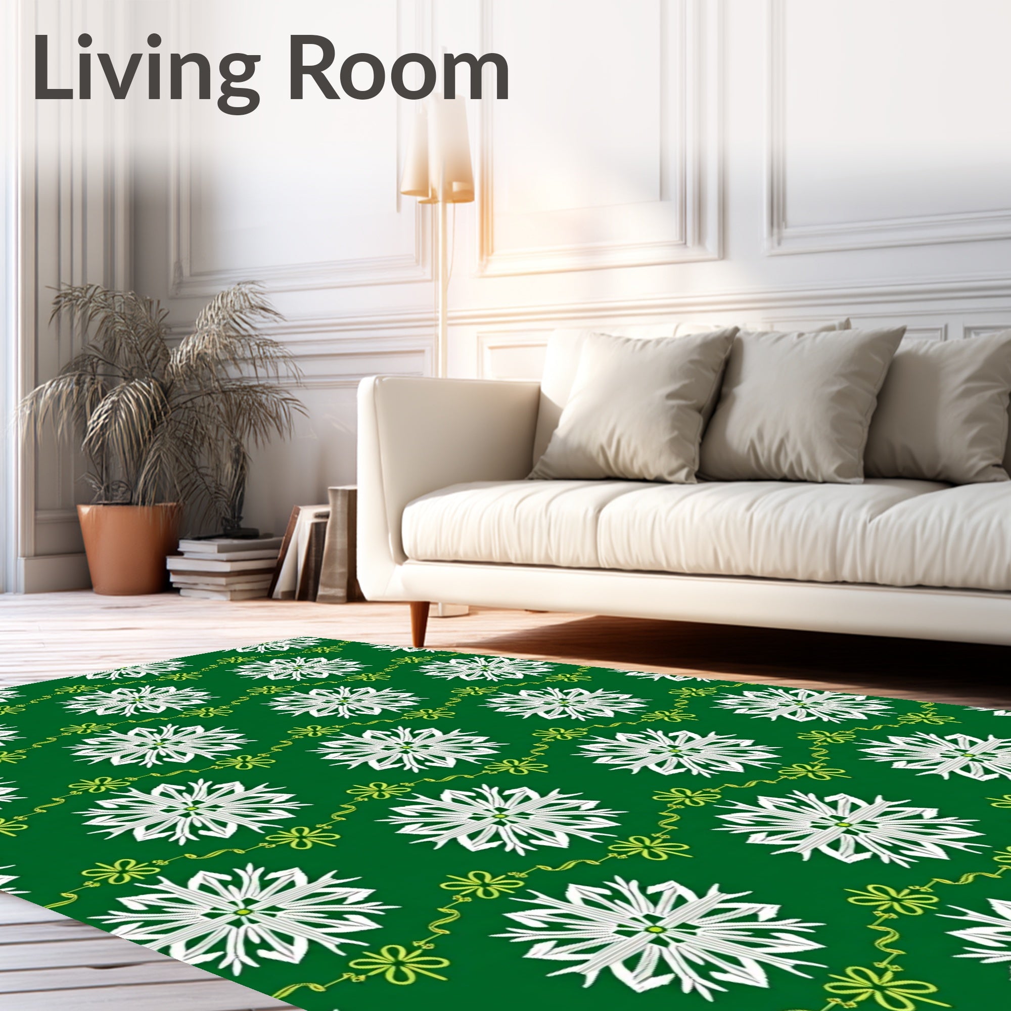 Emerald White Snowflake Garland Rug