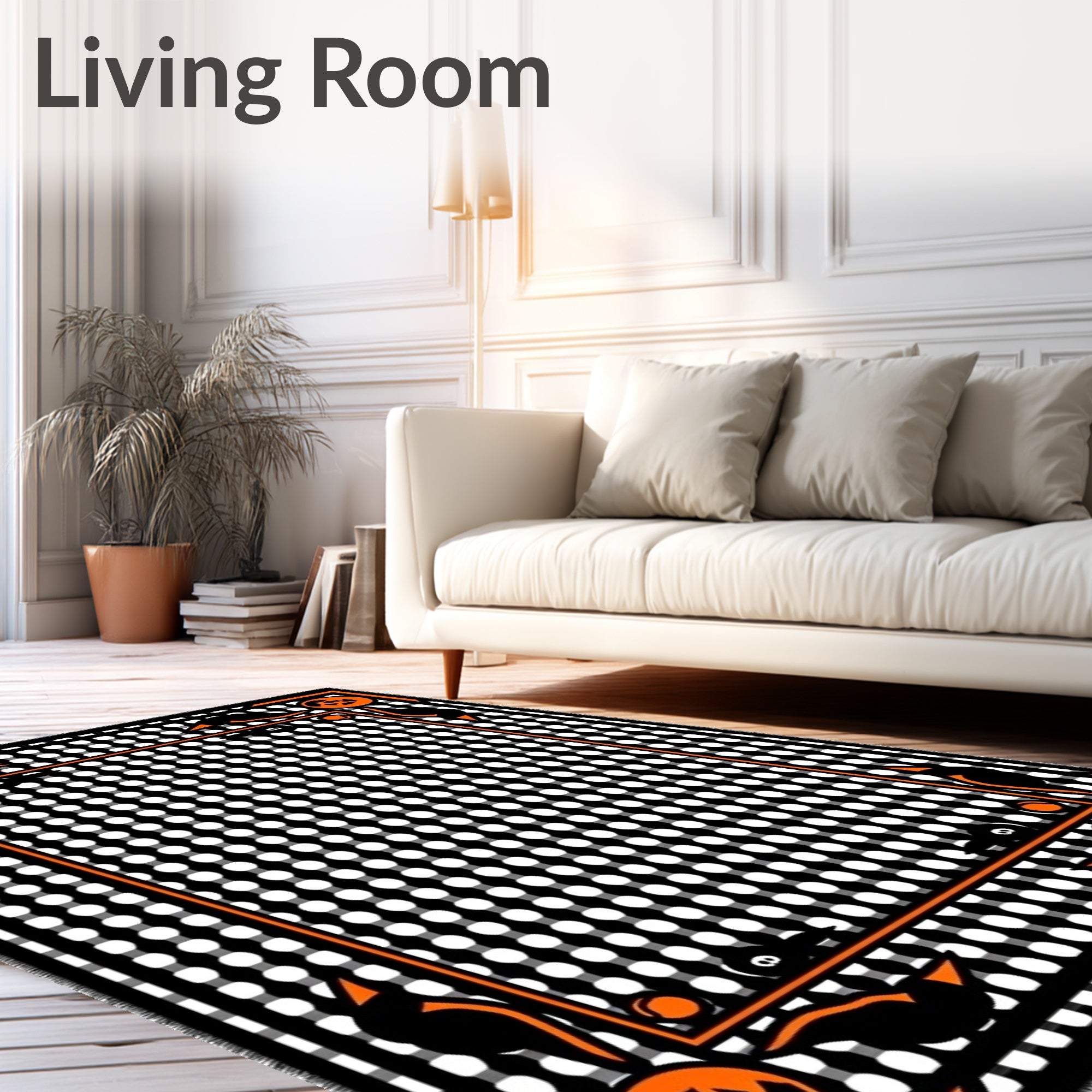 Spooky Halloween Orange Black Pumpkin Bats Rug