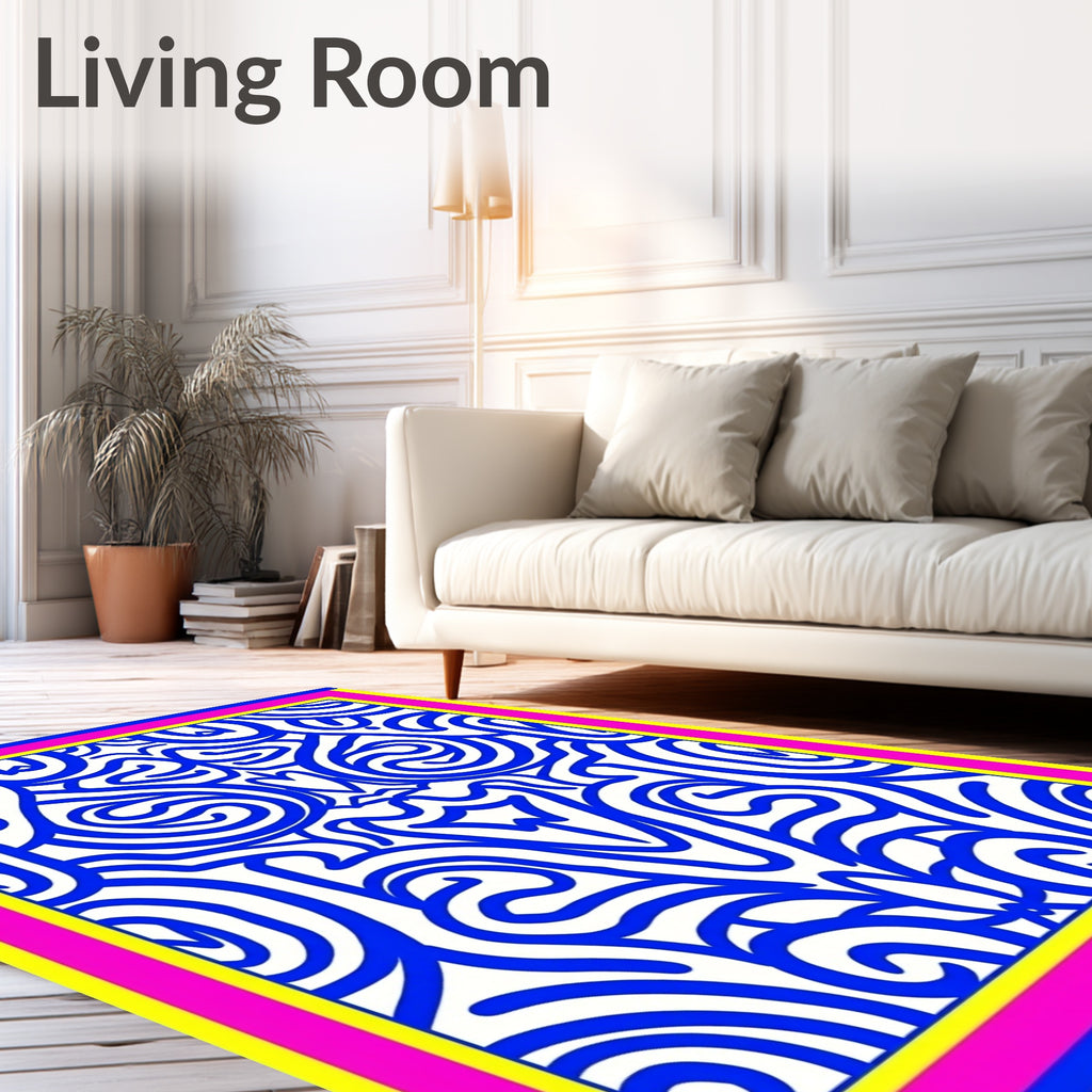 Bold Blue Abstract Scrollwork Rug
