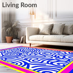 Bold Blue Abstract Scrollwork Rug