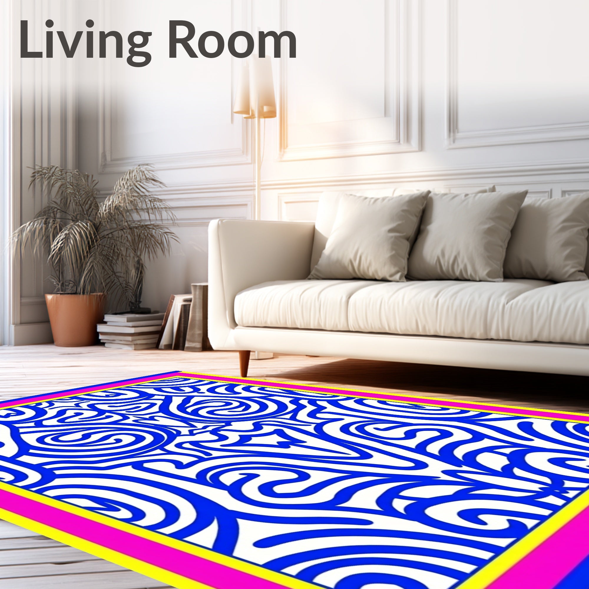 Bold Blue Abstract Scrollwork Rug