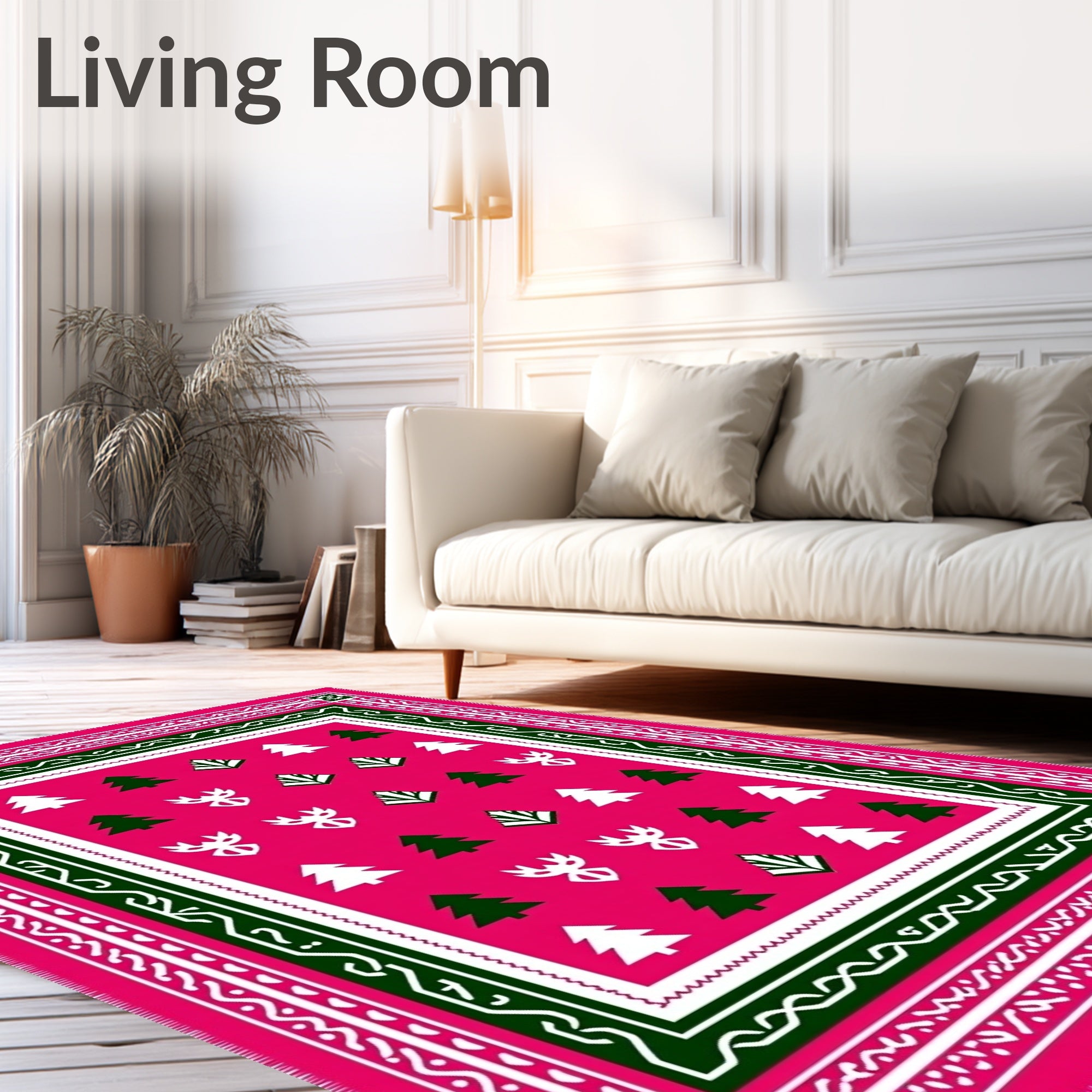 Hot Pink Forest Animal Christmas Trees Rug