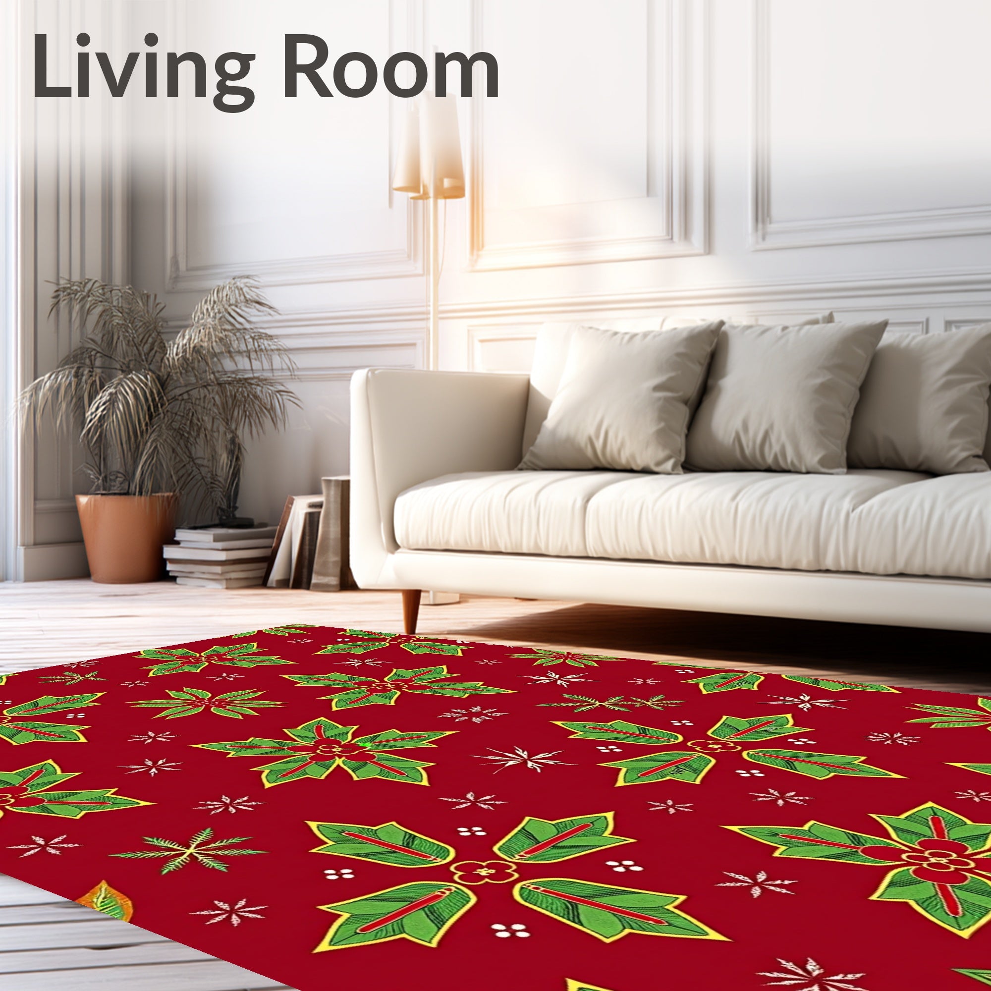 Red Green Poinsettia Floral Medallion Rug