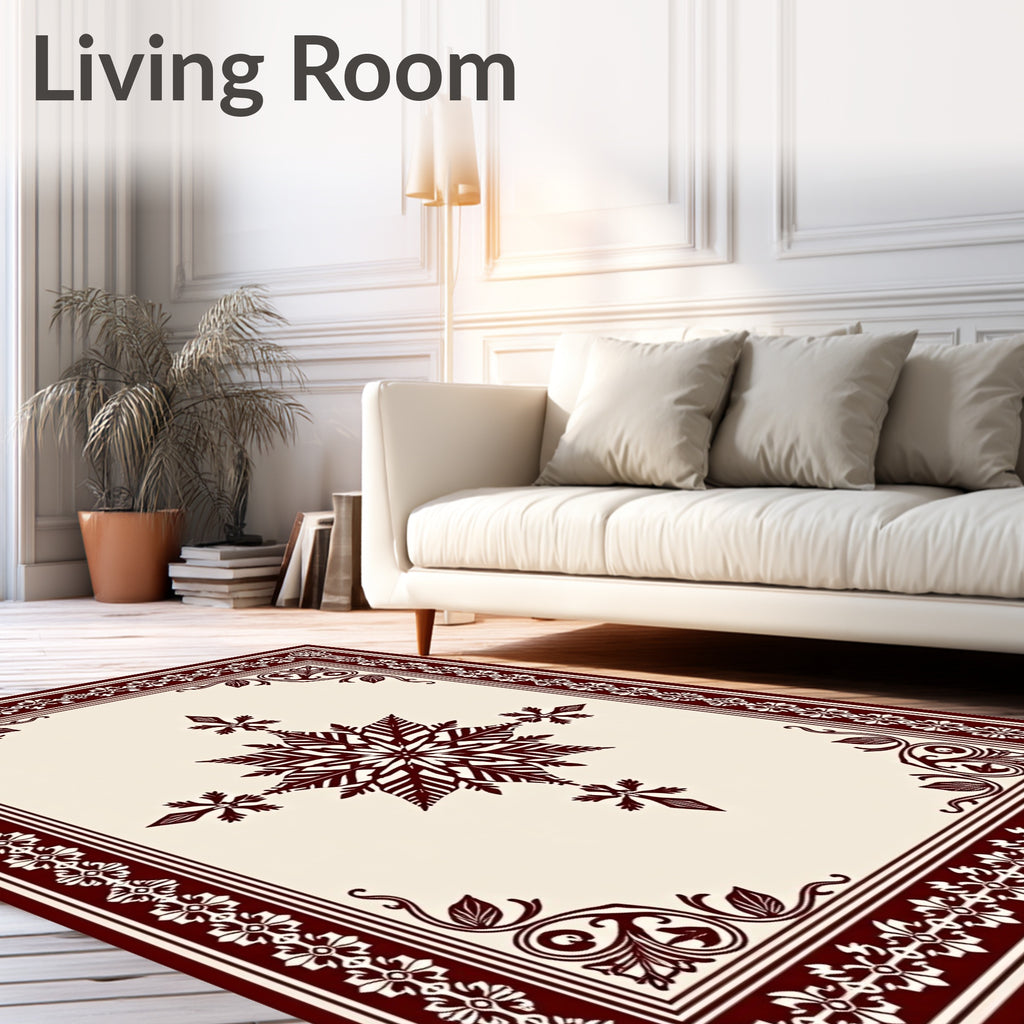 Maroon and Cream Ornamental Snowflake Rug