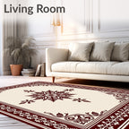 Maroon and Cream Ornamental Snowflake Rug