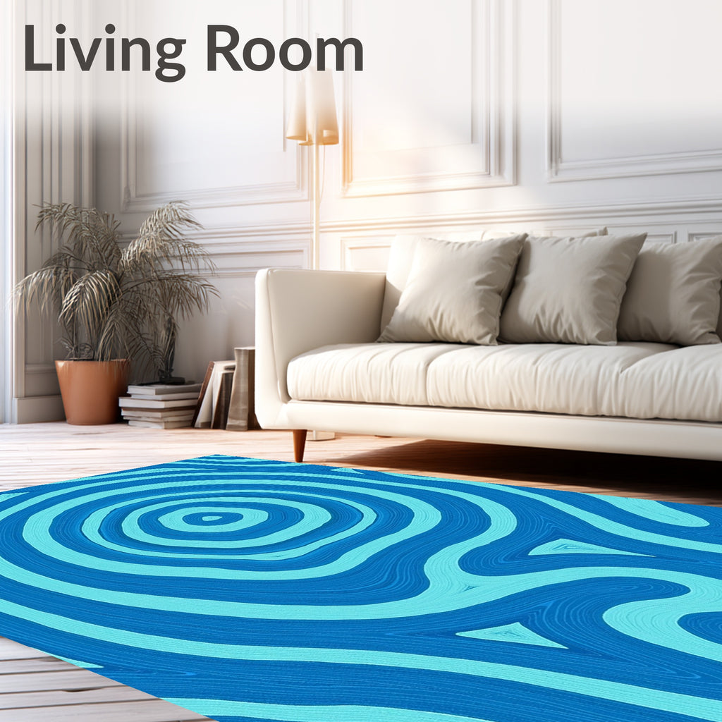 Abstract Blue Wave Contour Rug