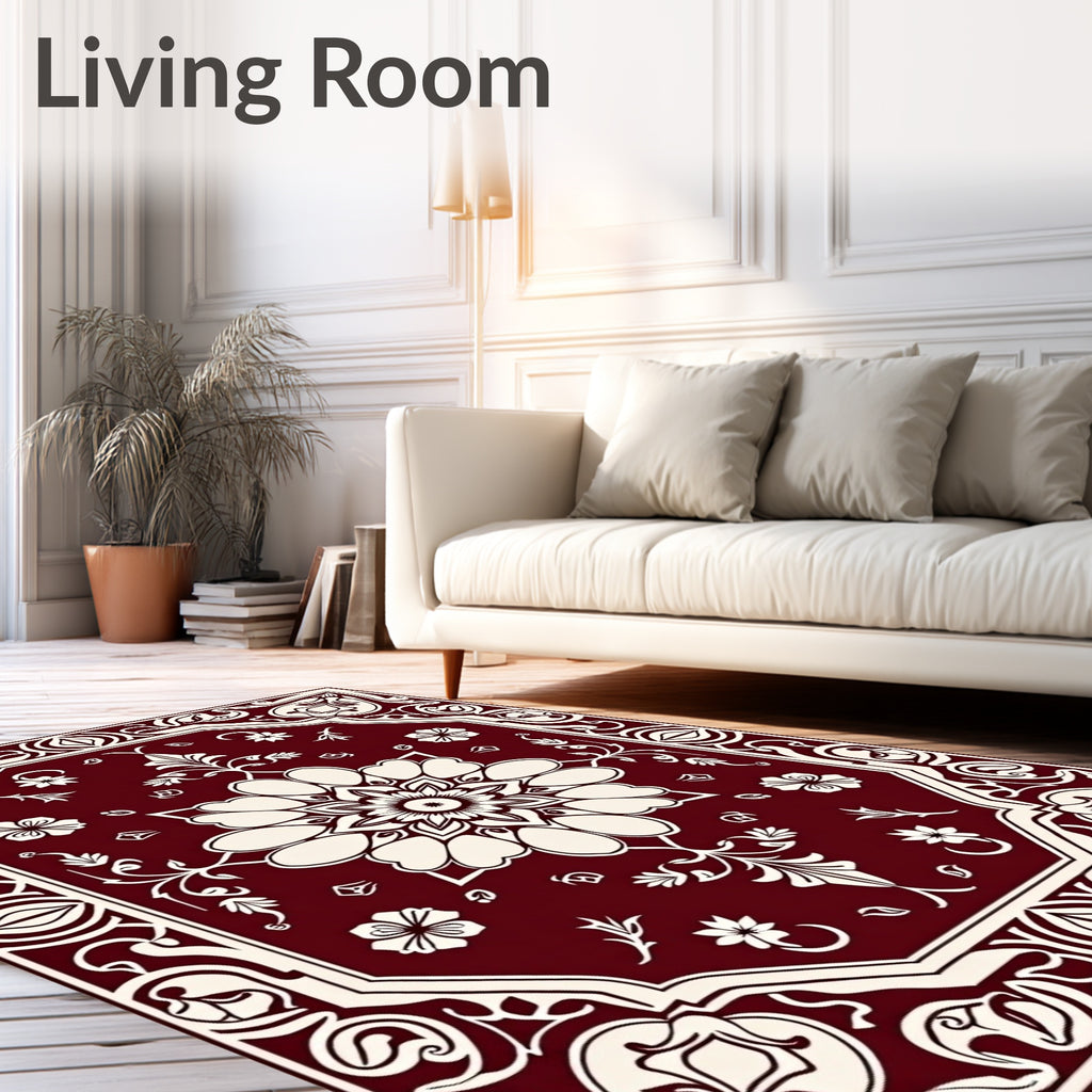 Crimson Botanical Emblem BorderRug Rug