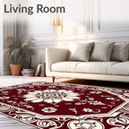 Crimson Botanical Emblem BorderRug Rug