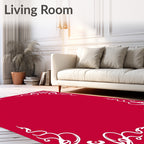 Crimson White Scrollwork Corner Border Rug