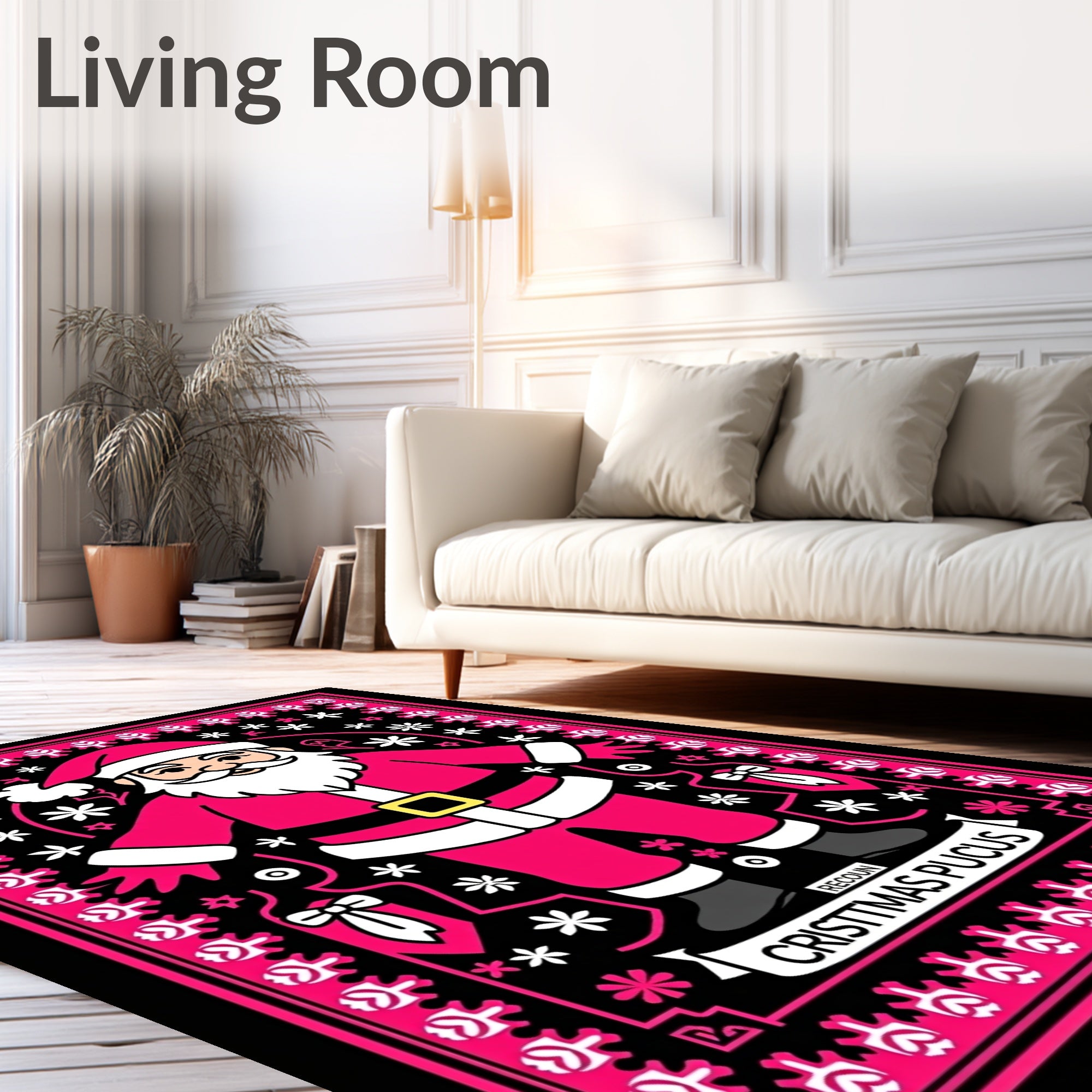 Vibrant Pink Santa Claus Folklore Rug