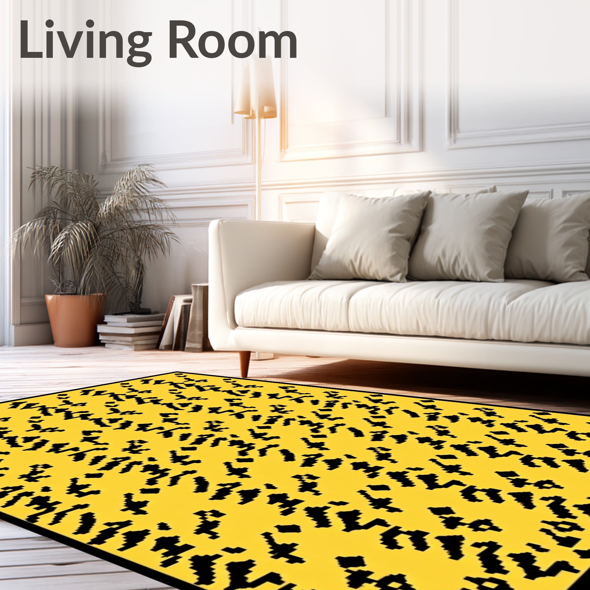 Abstract Yellow Black Jagged Stripe Rug