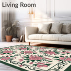 Vintage Pink Green Floral Medallion Rug