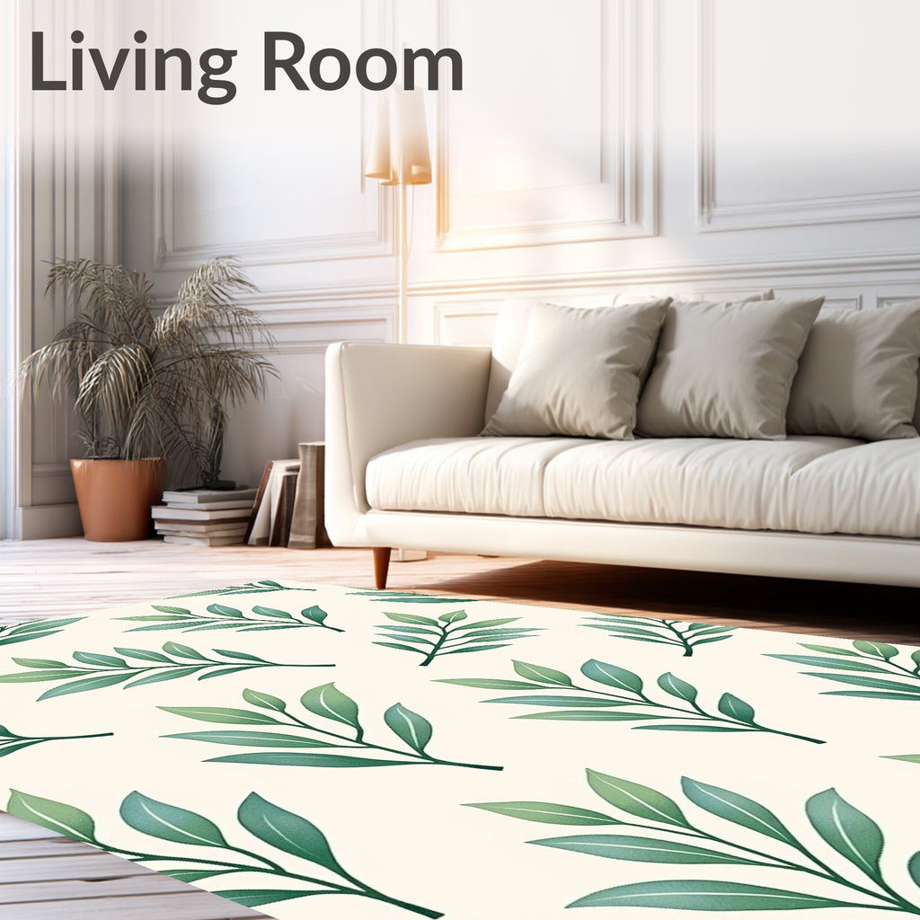 Green Leafy Branches Cream Background Rug