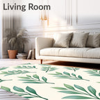 Green Leafy Branches Cream Background Rug
