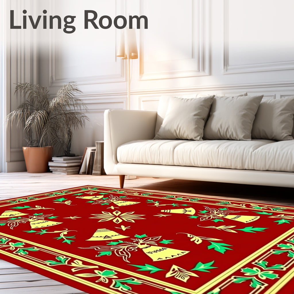 Crimson Botanical Bell Mandala Rug