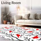 Red Cardinals Winter Tree Scene Rug