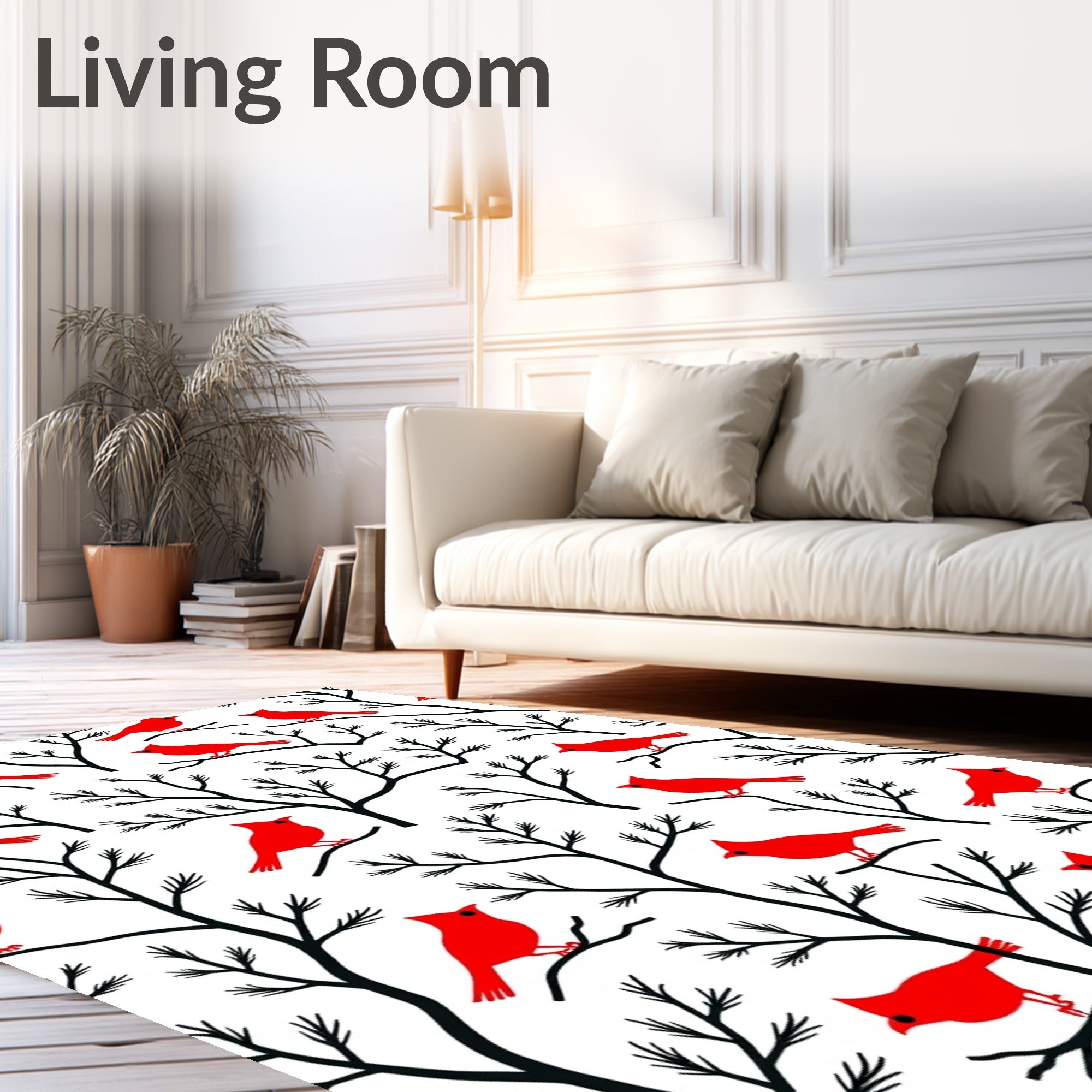 Red Cardinals Winter Tree Scene Rug