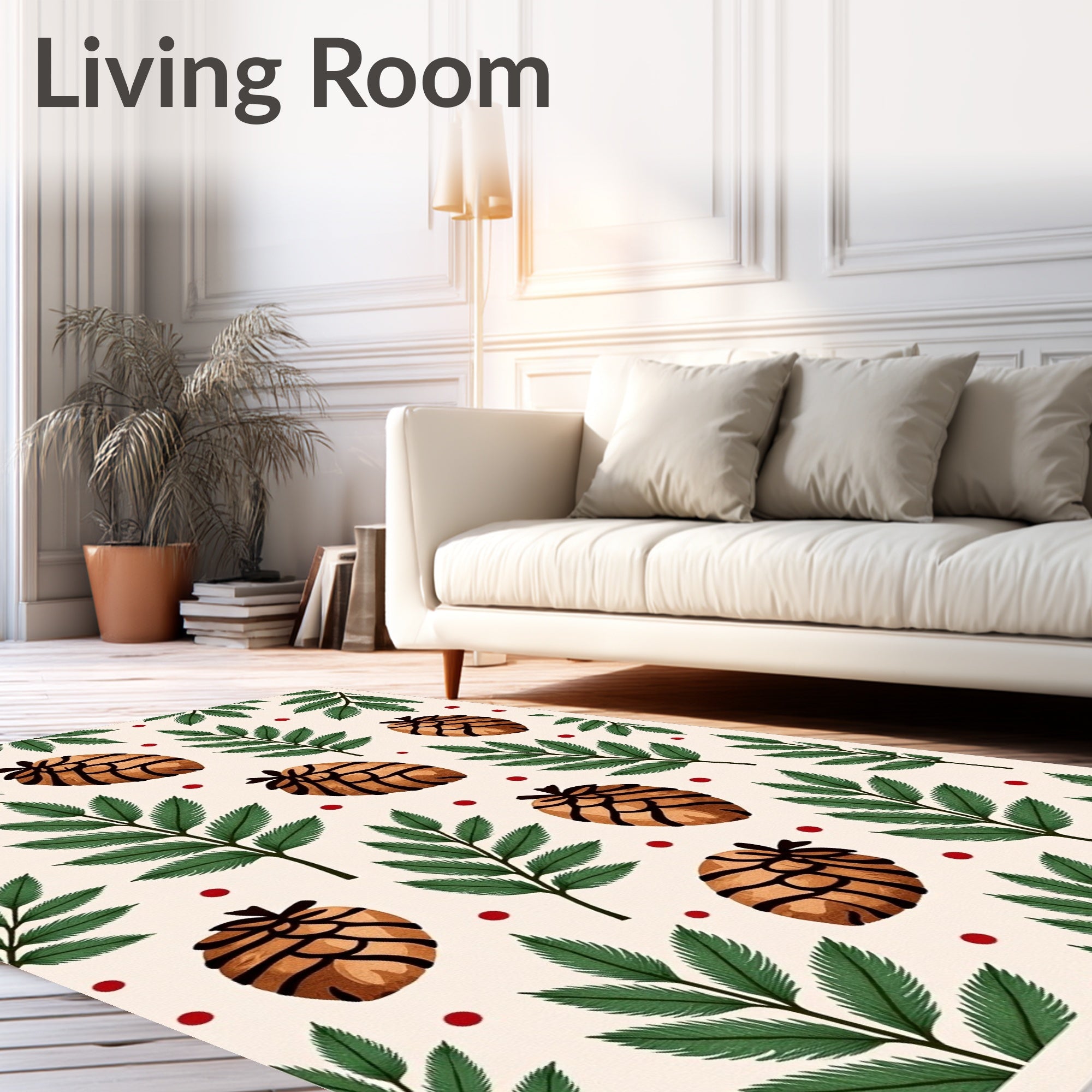Woodland Pinecone Berry Leaf Arrangement Rug