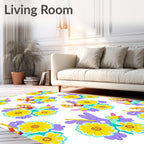 Whimsical Boy Girl Yellow Floral Arrangement Rug