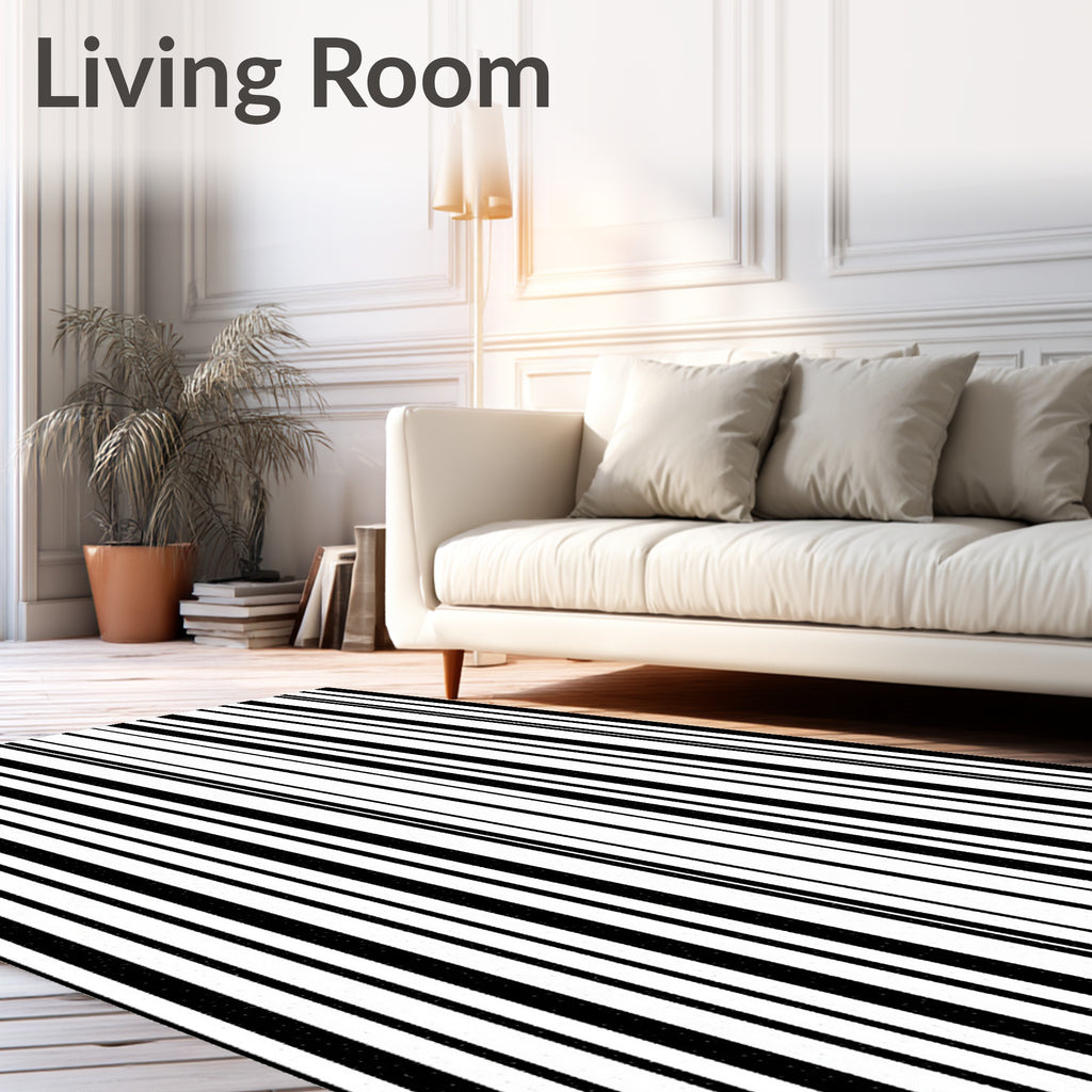 Black White Uneven Linear Arrangement Rug