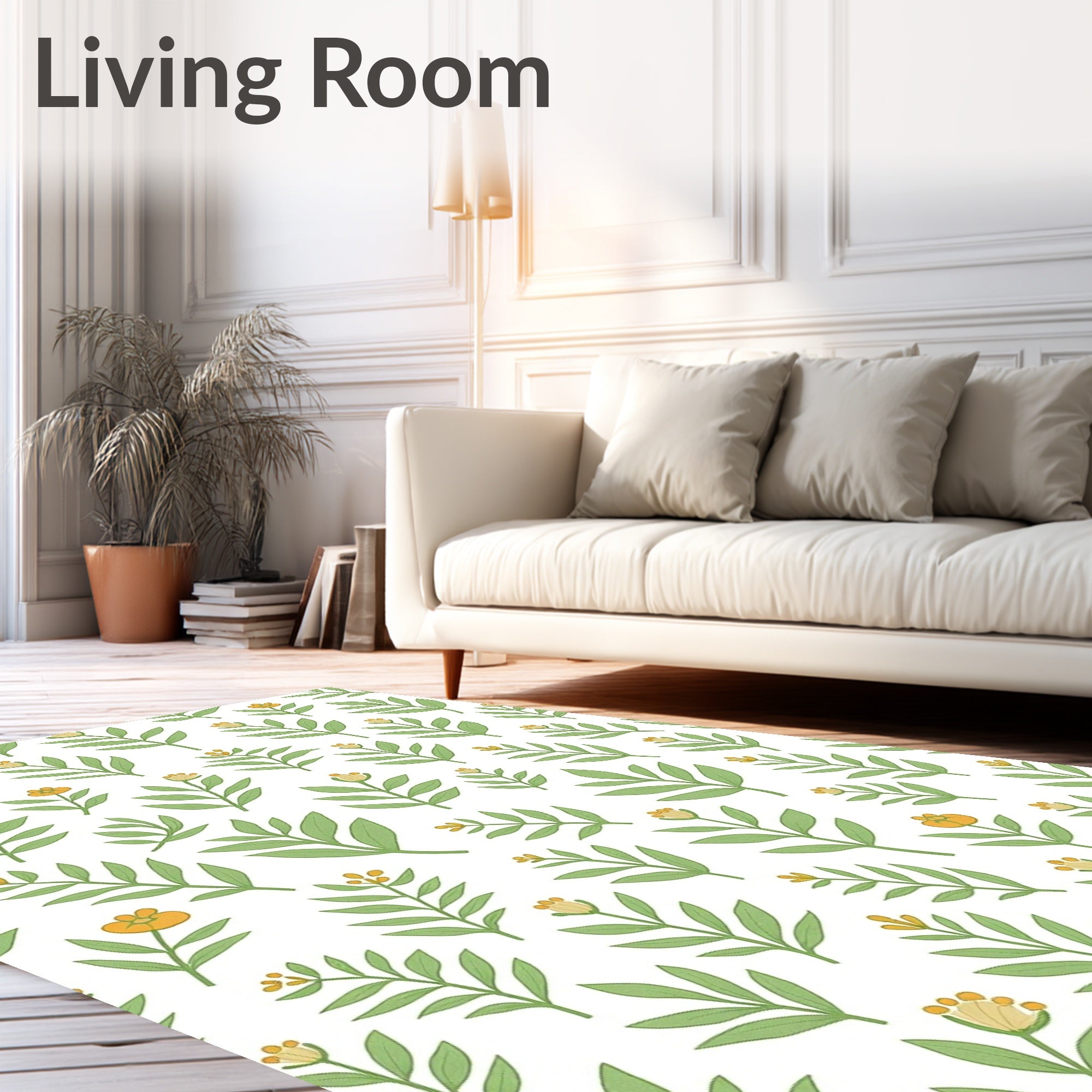 Green Leafy Branch with Orange Blossom Rug