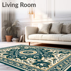 Teal Cream Floral Mandalas Rug