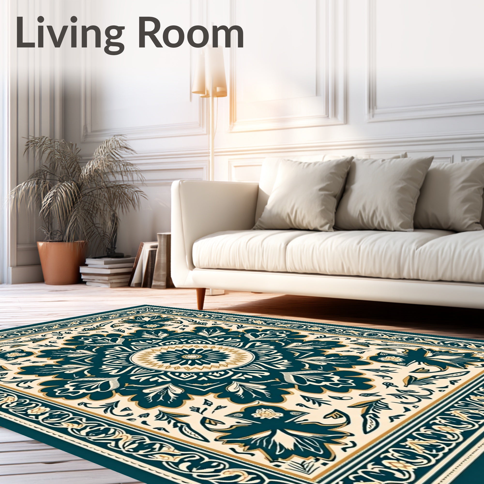Teal Cream Floral Mandalas Rug