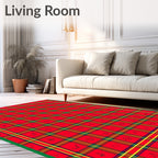 Crimson Plaid with Scattered Icons Rug