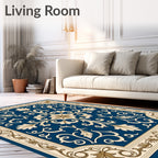 Regal Blue Gold Baroque Scroll Rug