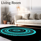 Cyan Concentric Mandala Circles Rug