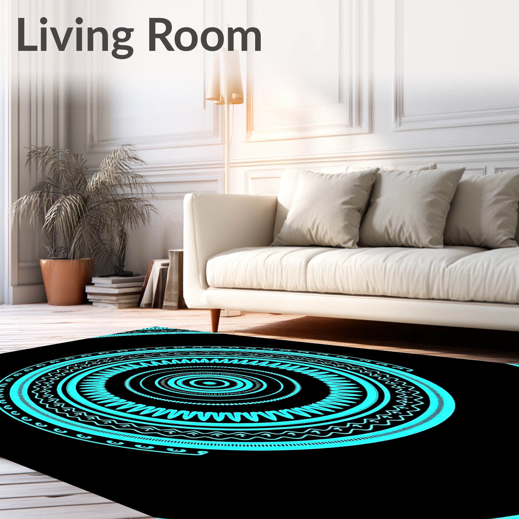 Cyan Concentric Mandala Circles Rug