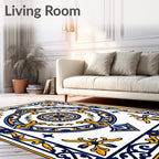 Royal Blue and Gold Medallion Arabesque Rug