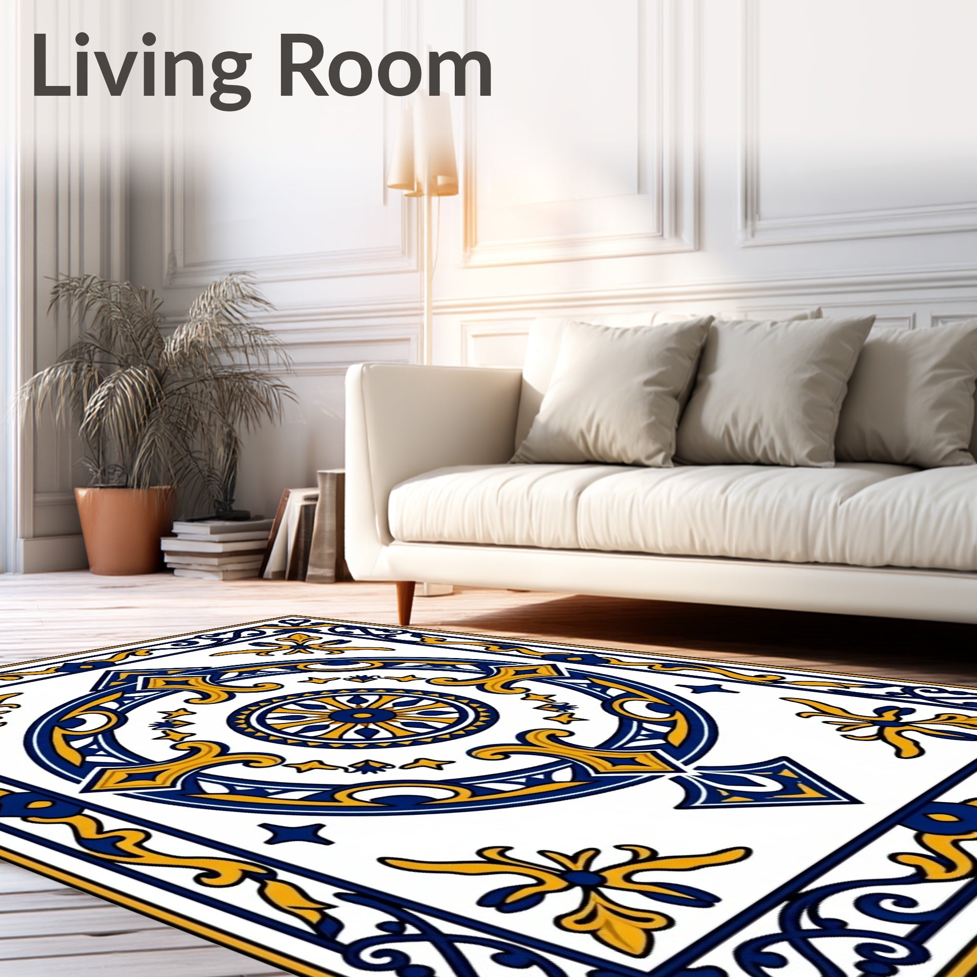 Royal Blue and Gold Medallion Arabesque Rug