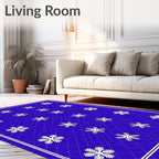 White Snowflake Blue Geometric Rug