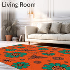 Orange Teal Floral Butterfly Medallion Rug