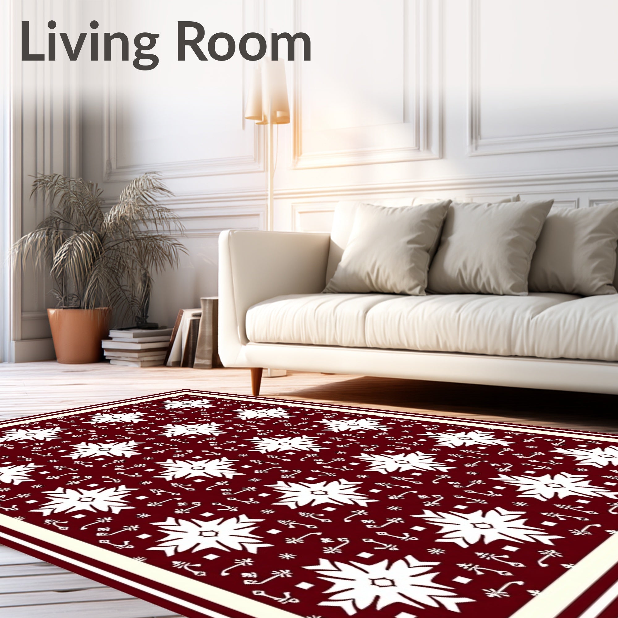 Crimson Floral Star Intricate Folk Rug