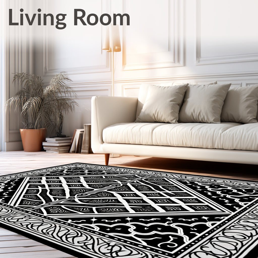 Monochromatic Diamond Inlay Border Runner Rug