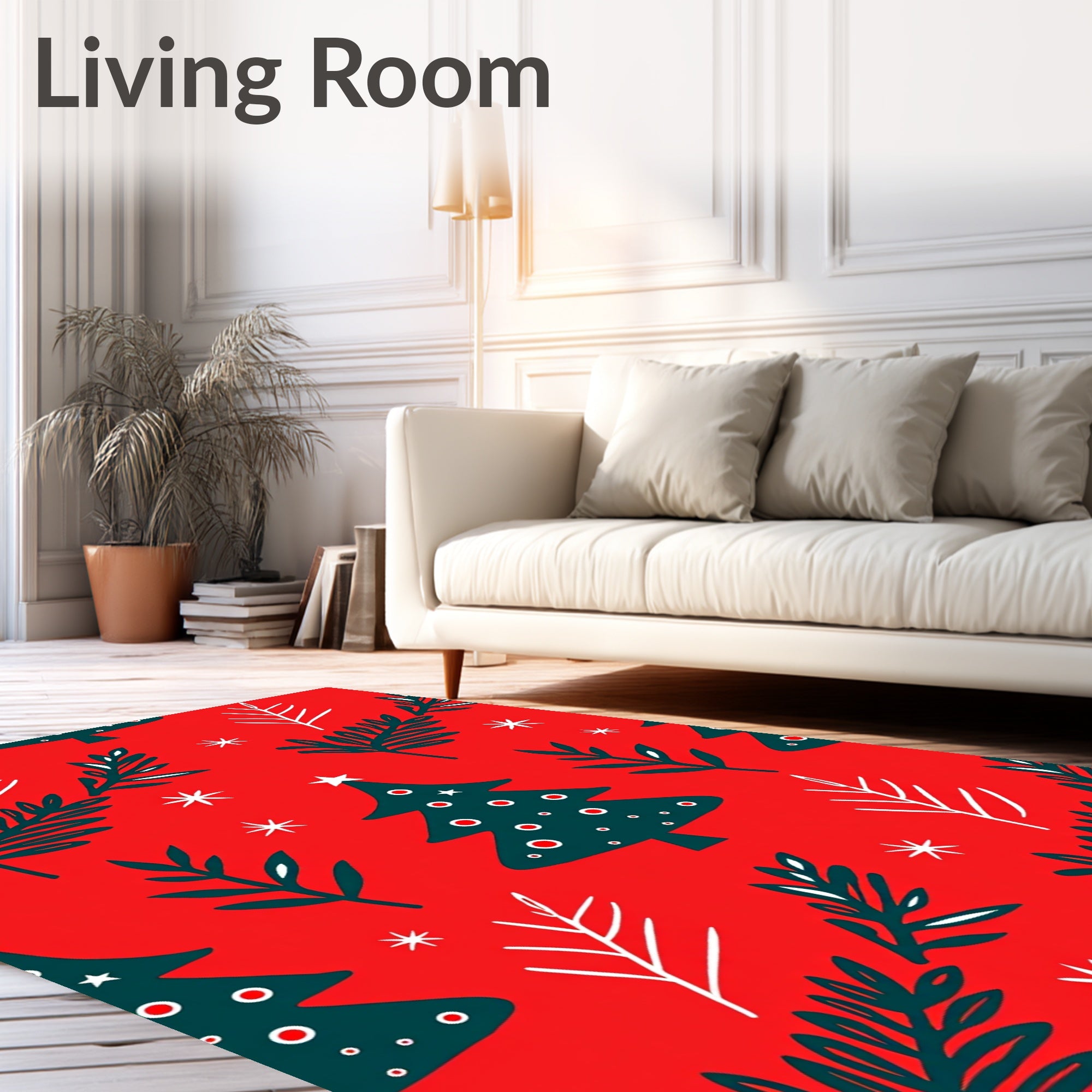 Festive Red Evergreen Tree Scatter Rug