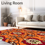 Crimson Floral Vine Damask Rug
