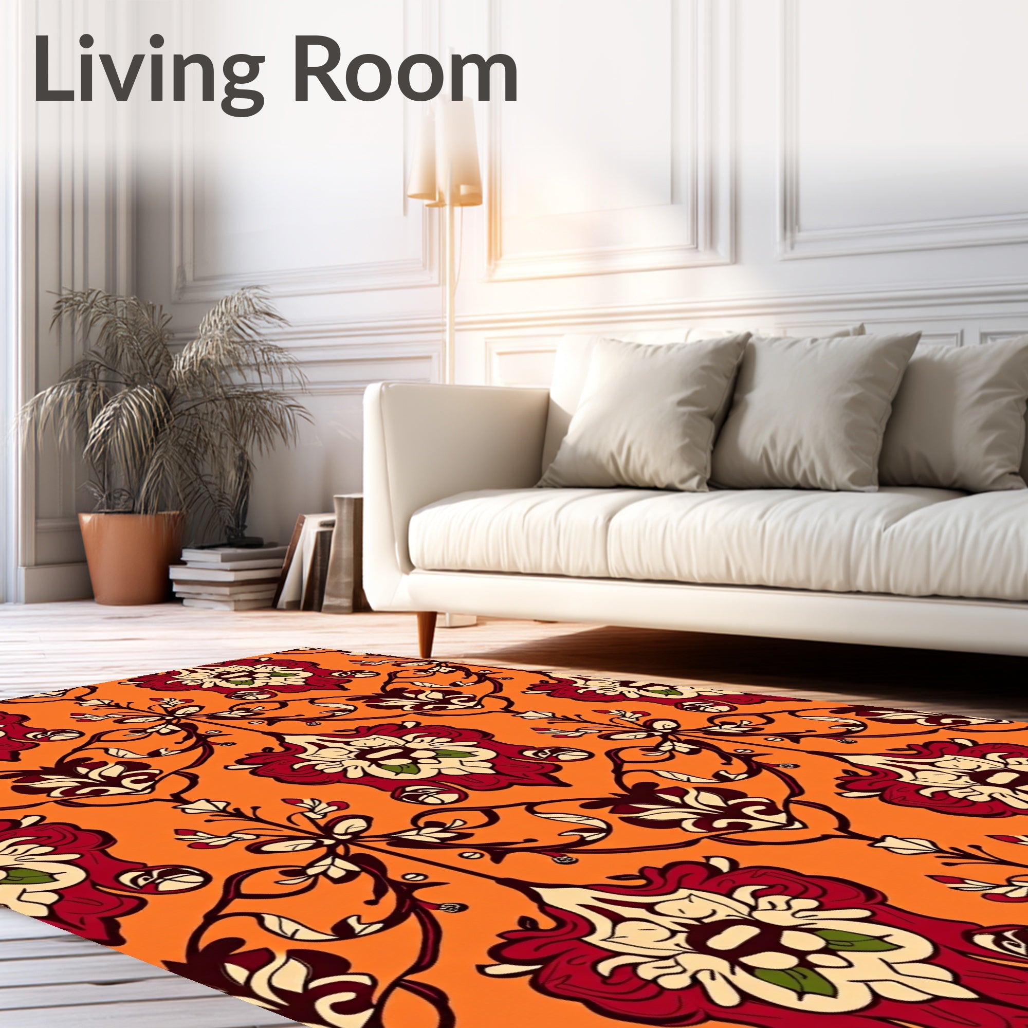 Crimson Floral Vine Damask Rug