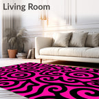 Vibrant Pink Black Swirl Abstract Rug