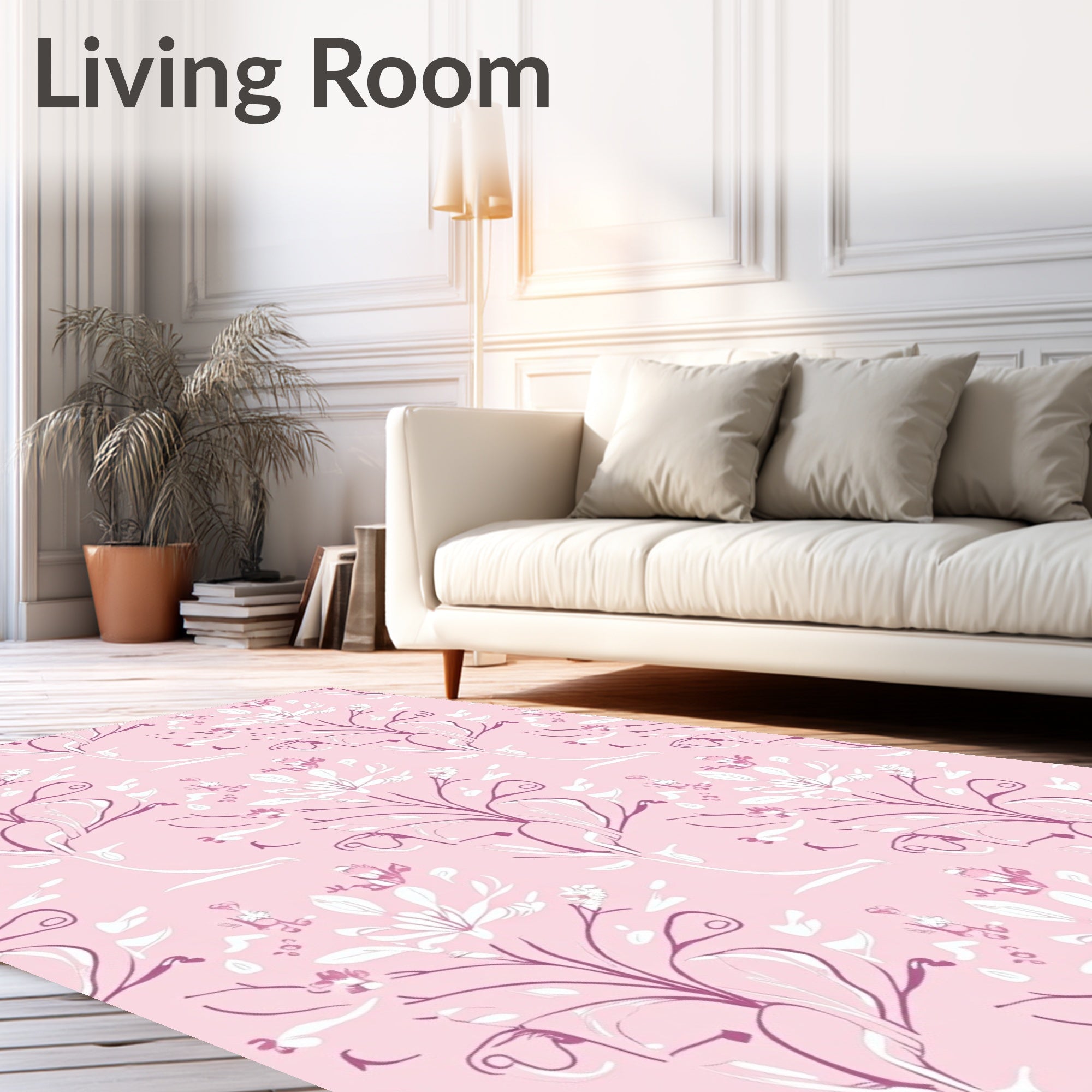 Whimsical Pink Botanical Branch Garden Rug
