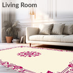 Crimson Mandala Floral Border Rug